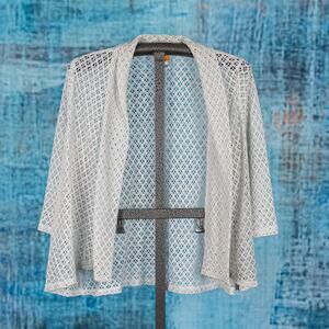 Ruby Rd Open Knit Cardigan Women's MEDIUM Beachy Casual Coastal Metallic Thread